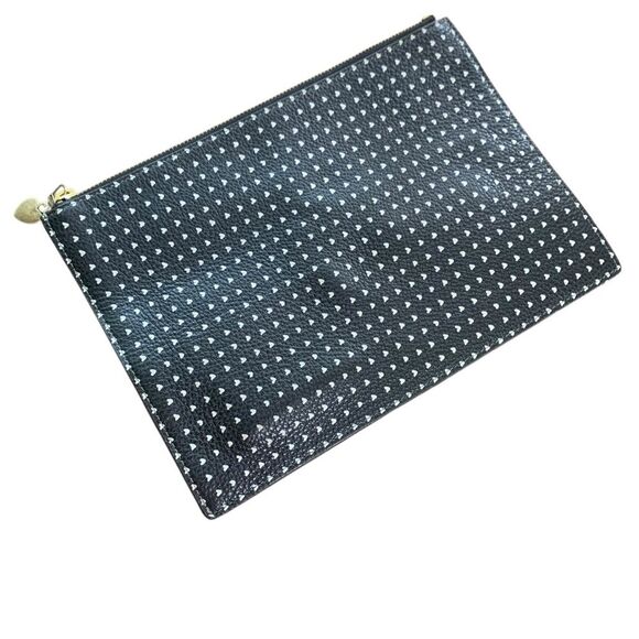 Fossil Leather Heart Print Clutch Pouch Kindle IPAD Unisex Zip Up 8"x11" Black - Picture 2 of 12